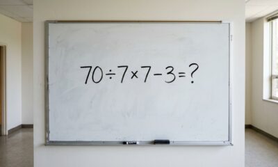 Se resolver 70 ÷ 7 × 7 − 3 rapidamente, seu cálculo mental está afiado