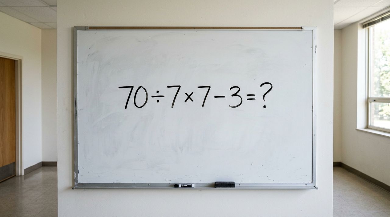 Se resolver 70 ÷ 7 × 7 − 3 rapidamente, seu cálculo mental está afiado