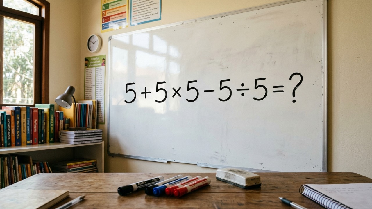 Cinco números 5 e uma única resposta: quanto vale 5 + 5 × 5 - 5 ÷ 5?