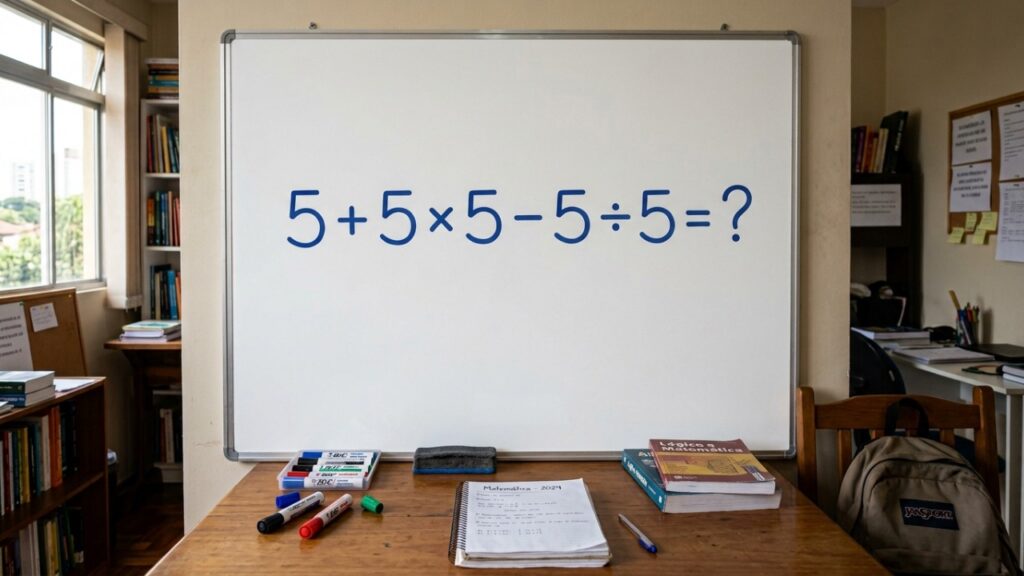 Cinco números 5 e uma única resposta: quanto vale 5 + 5 × 5 - 5 ÷ 5?