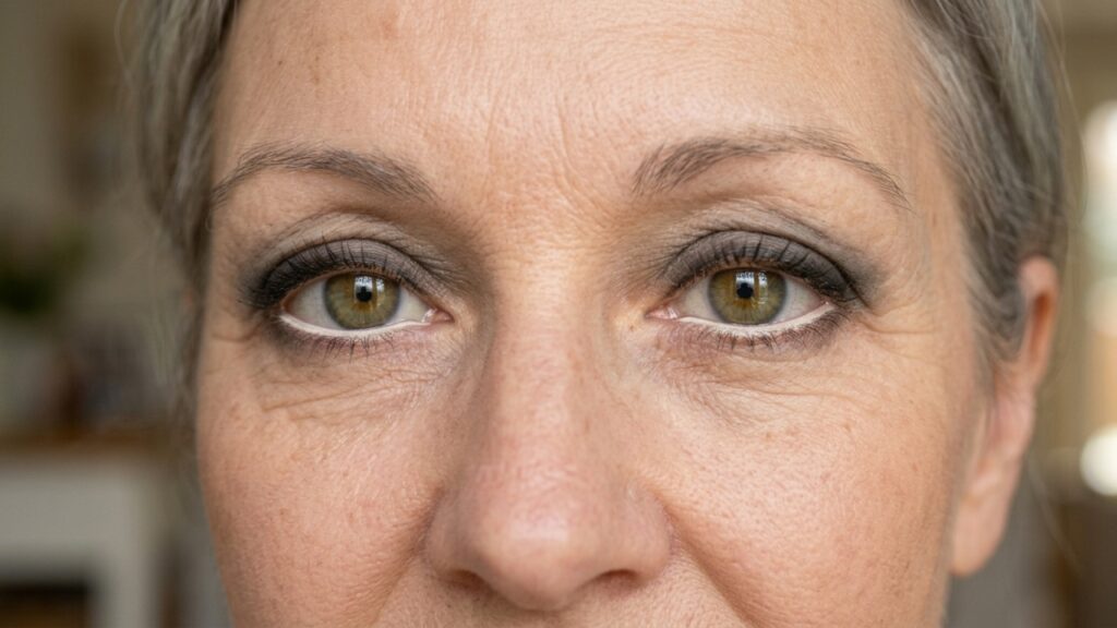 Depois dos 50, o lápis preto na linha d’água pode pesar no olhar: tons mais claros ajudam a deixar os olhos mais luminosos e menos fundos