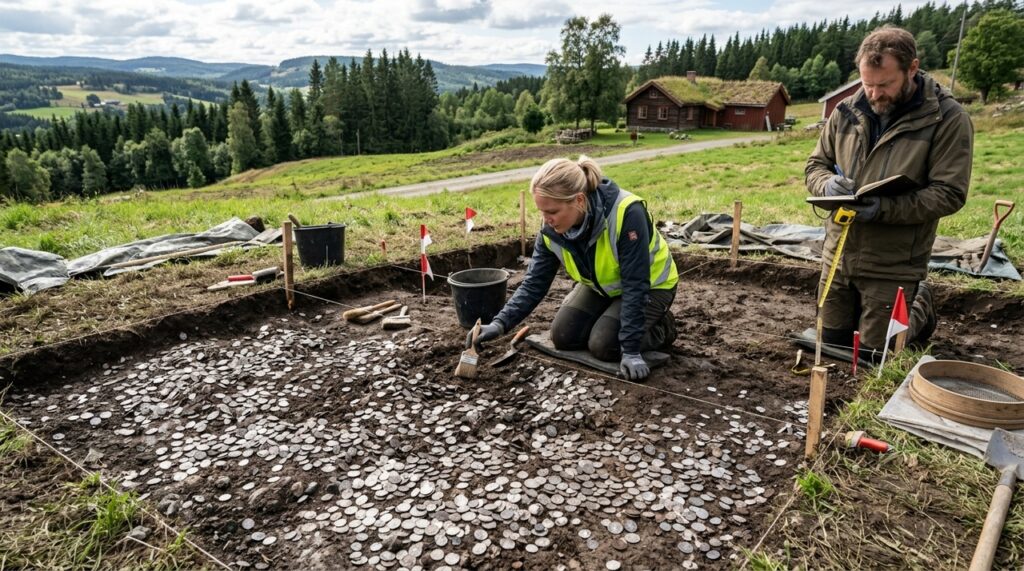 Mais de 3 mil moedas de prata foram encontradas em uma propriedade. O tesouro viking reúne peças da Inglaterra, Alemanha e Noruega