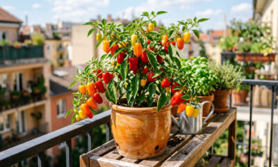 Esse mini-pimentão colorido é doce e não tem ardência: a planta compacta forma uma cascata de frutos e embeleza varandas de apartamentos