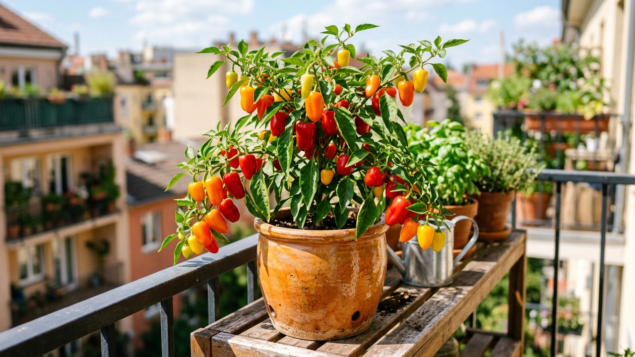 Esse mini-pimentão colorido é doce e não tem ardência: a planta compacta forma uma cascata de frutos e embeleza varandas de apartamentos