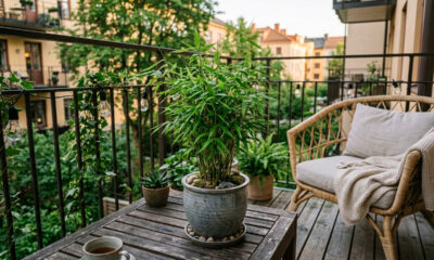 Esse bambu de jardim em miniatura não solta folhas no chão: de porte compacto, ele é ideal para criar cantinhos relaxantes em varandas