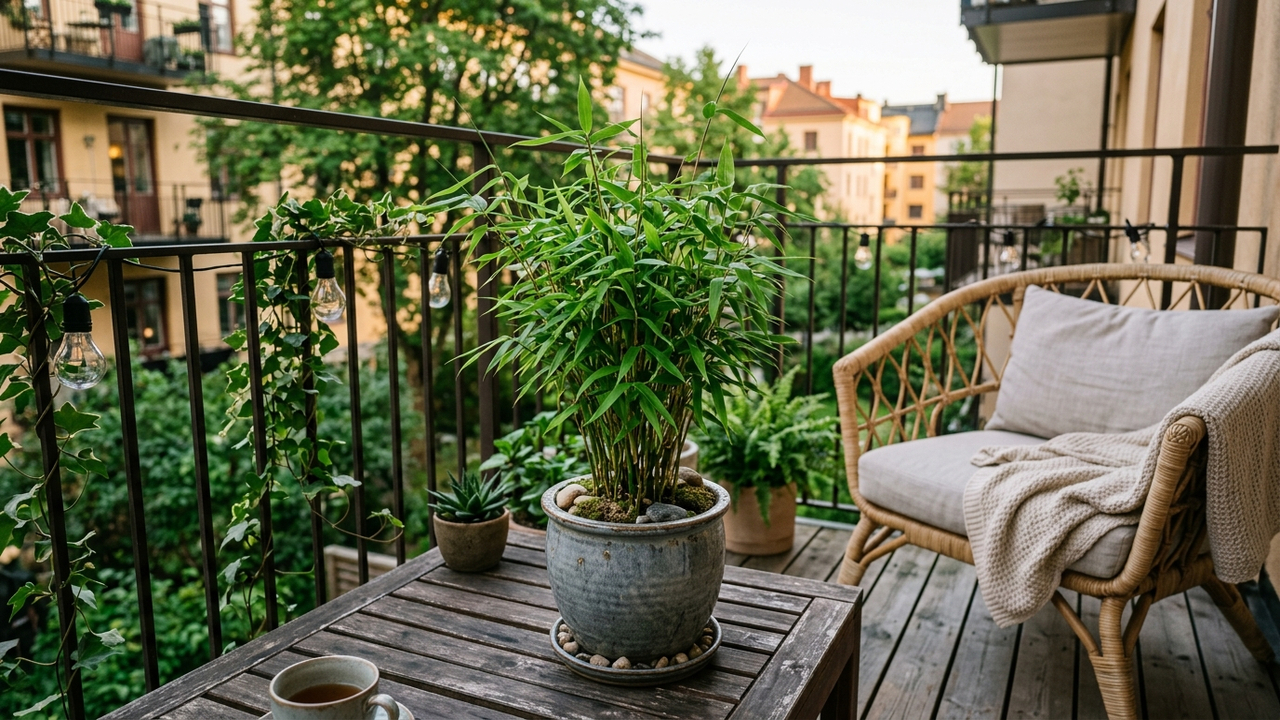 Esse bambu de jardim em miniatura não solta folhas no chão: de porte compacto, ele é ideal para criar cantinhos relaxantes em varandas