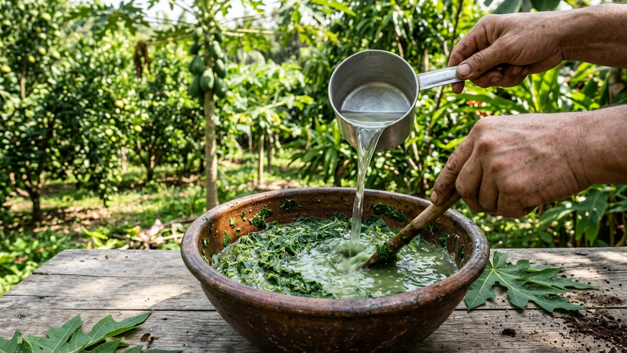 Calda de folha de mamoeiro batida com água: o fungicida natural poderoso para combater e erradicar a doença da ferrugem em árvores frutíferas