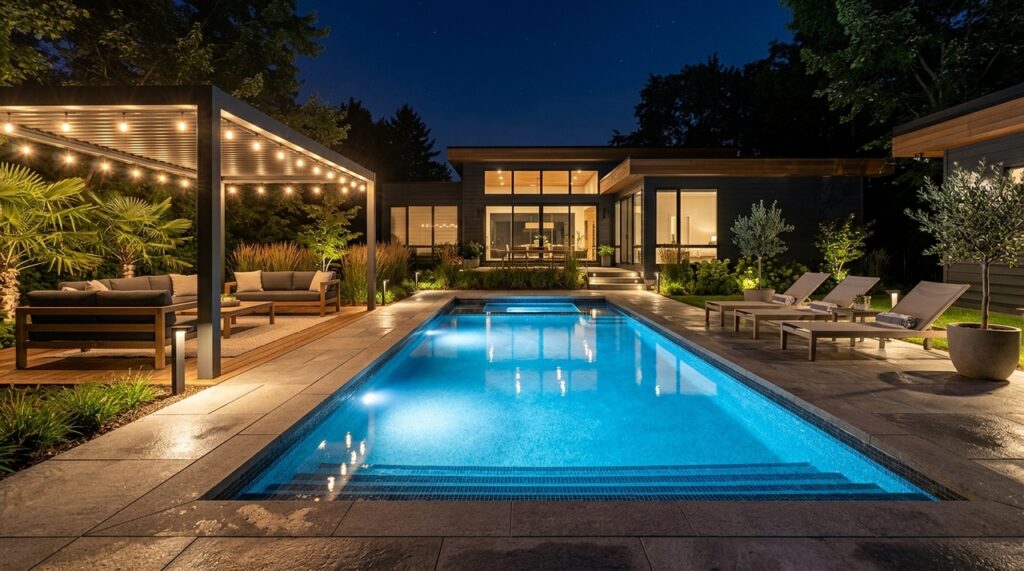 Especialista em iluminação externa ensina como iluminar a área da piscina com luminárias adequadas e escolher modelos seguros para ambientes úmidos