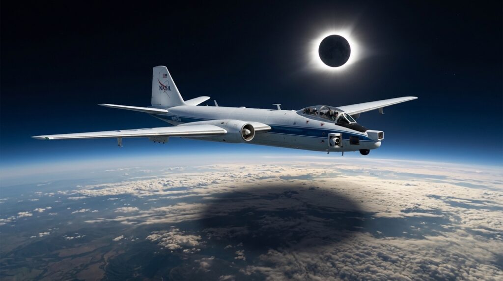 A NASA usa jatos que chegam a 740 km/h para acompanhar a sombra da Lua durante eclipses solares e conseguir mais tempo para observar o Sol e sua atmosfera