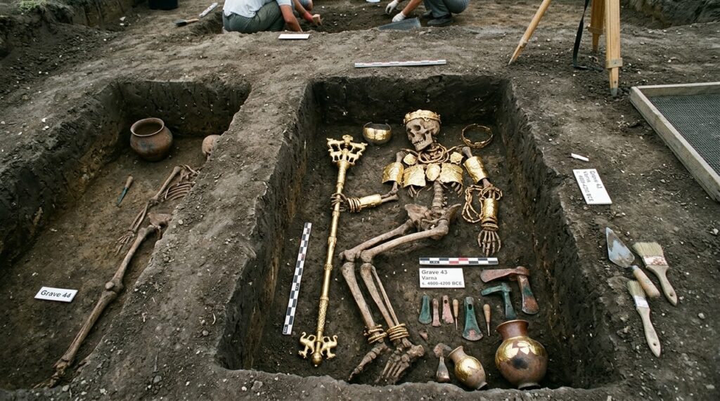 Câmara funerária encontrada em Varna preservava ouro, ferramentas e adornos que revelam diferenças sociais entre comunidades da pré-história