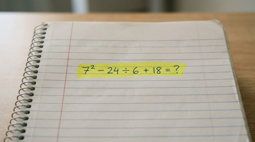 Se você resolver esta conta em 20 segundos, sua memória da escola está afiada: 7² − 24 ÷ 6 + 18