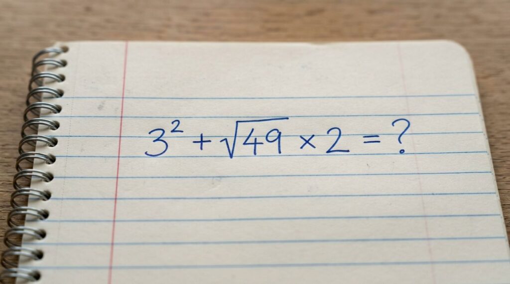 Qual número você encontrou nesta conta que está dividindo opiniões 3² + √49 × 2