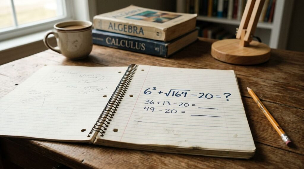 Poucos resolvem de primeira sem voltar à conta: quanto é 6² + √169 − 20?