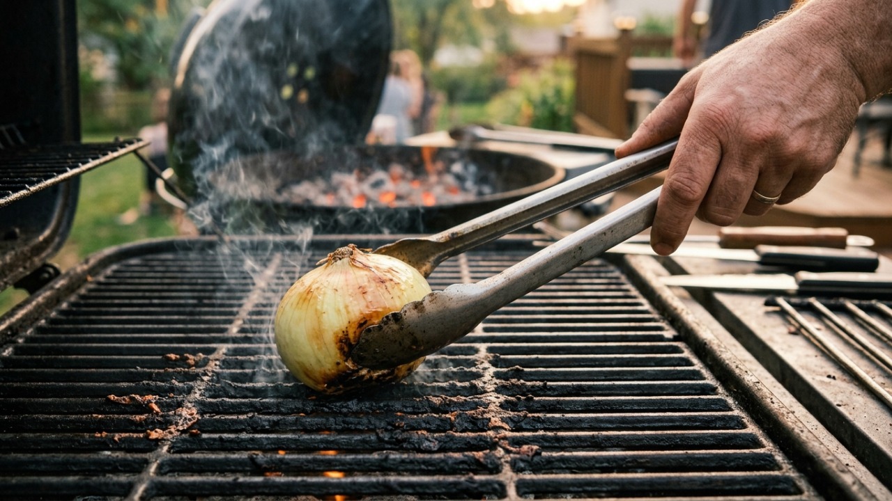 Chefs de cozinha afirmam: “Passar meia cebola na grelha quente pode ajudar a soltar gordura e restos de comida sem precisar usar escova de metal”