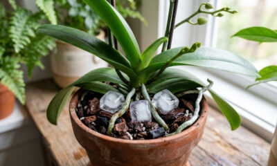 O truque seguro das pedras de gelo no substrato para induzir o choque térmico e estimular a orquídea Phalaenopsis a soltar novos botões
