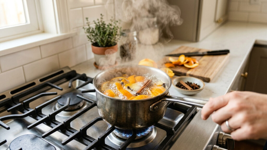 Ferver cascas de laranja com cravos-da-índia logo após a fritura: o truque caseiro que absorve a gordura do ar e elimina o cheiro de peixe na casa