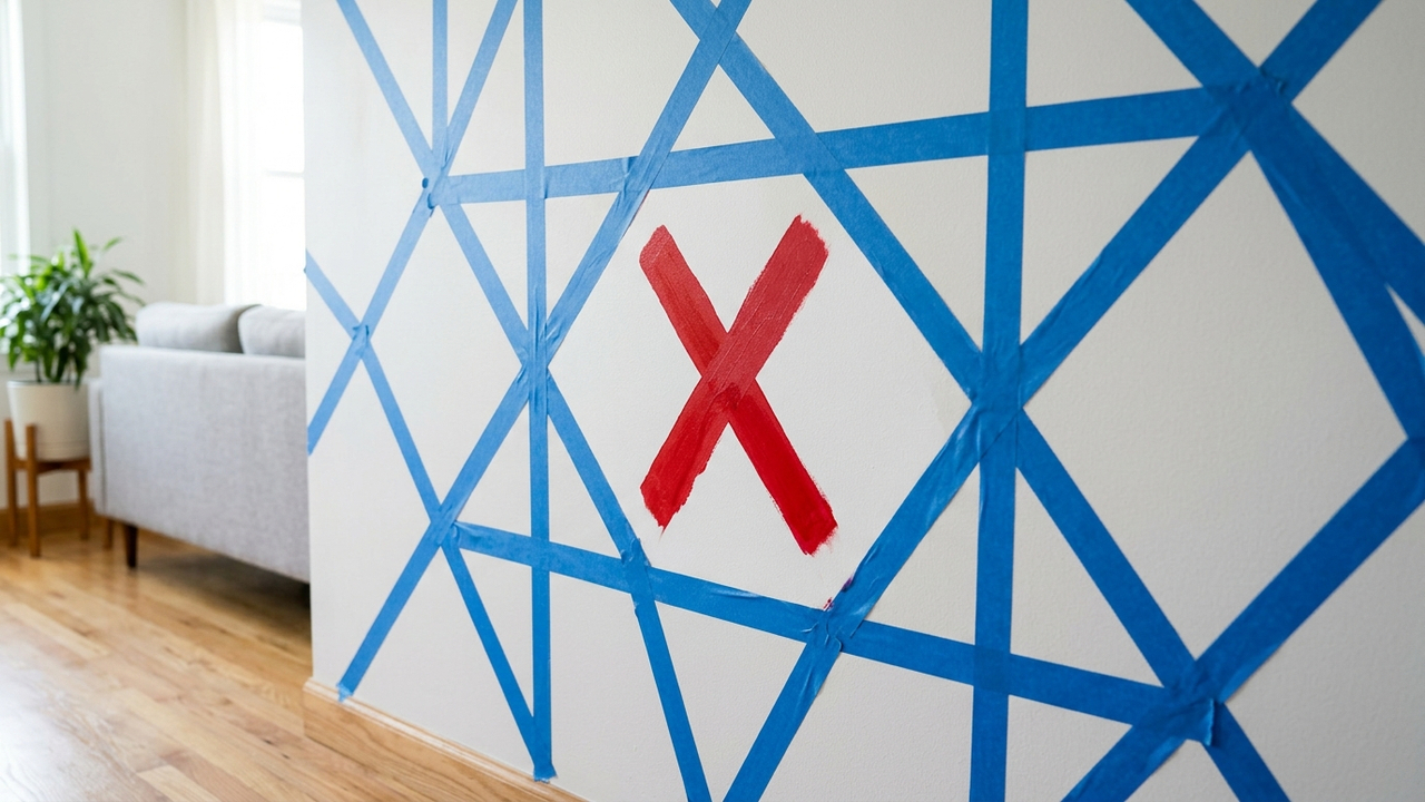 Adeus parede branca e sem vida na sala: a nova tendência da pintura geométrica simples usando fita crepe para transformar o cômodo em um dia