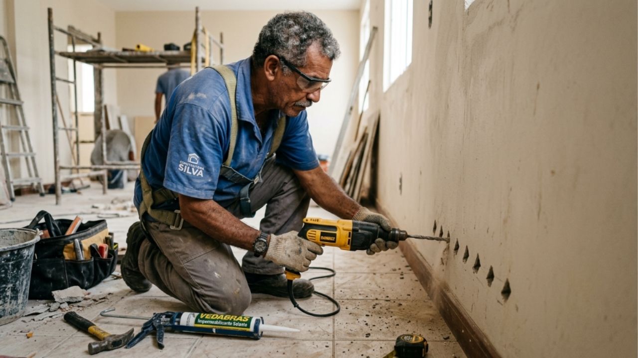 Pedreiro ensina técnica simples para corrigir parede com umidade sem quebrar a alvenaria