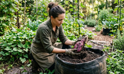 Cultivo de inhame-roxo em sacos de tecido: como plantar as túberas em recipientes flexíveis para facilitar a colheita sem quebrar as raízes