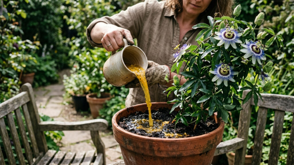 Regar vasos com infusão fria de casca de maracujá: o tônico caseiro rico em potássio que destrava a floração estagnada de plantas há meses