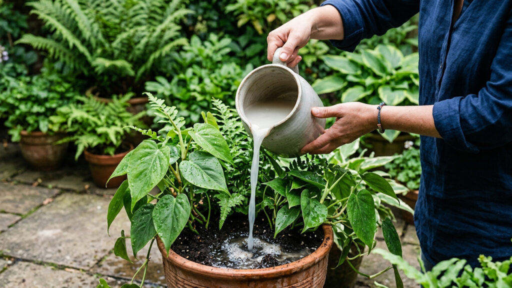 Regar plantas com água de cozimento da mandioca fria e sem sal: o truque rico em amido e minerais que estimula o surgimento rápido de brotos novos