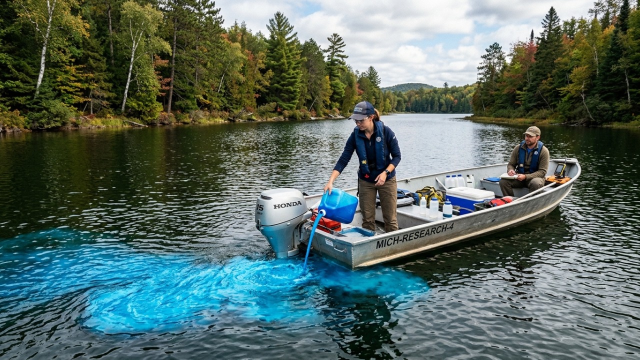 Em 2024, cientistas tingiram um lago inteiro de azul para bloquear a luz do Sol, adicionaram fertilizante e viram a chuva mudar completamente o rumo do experimento