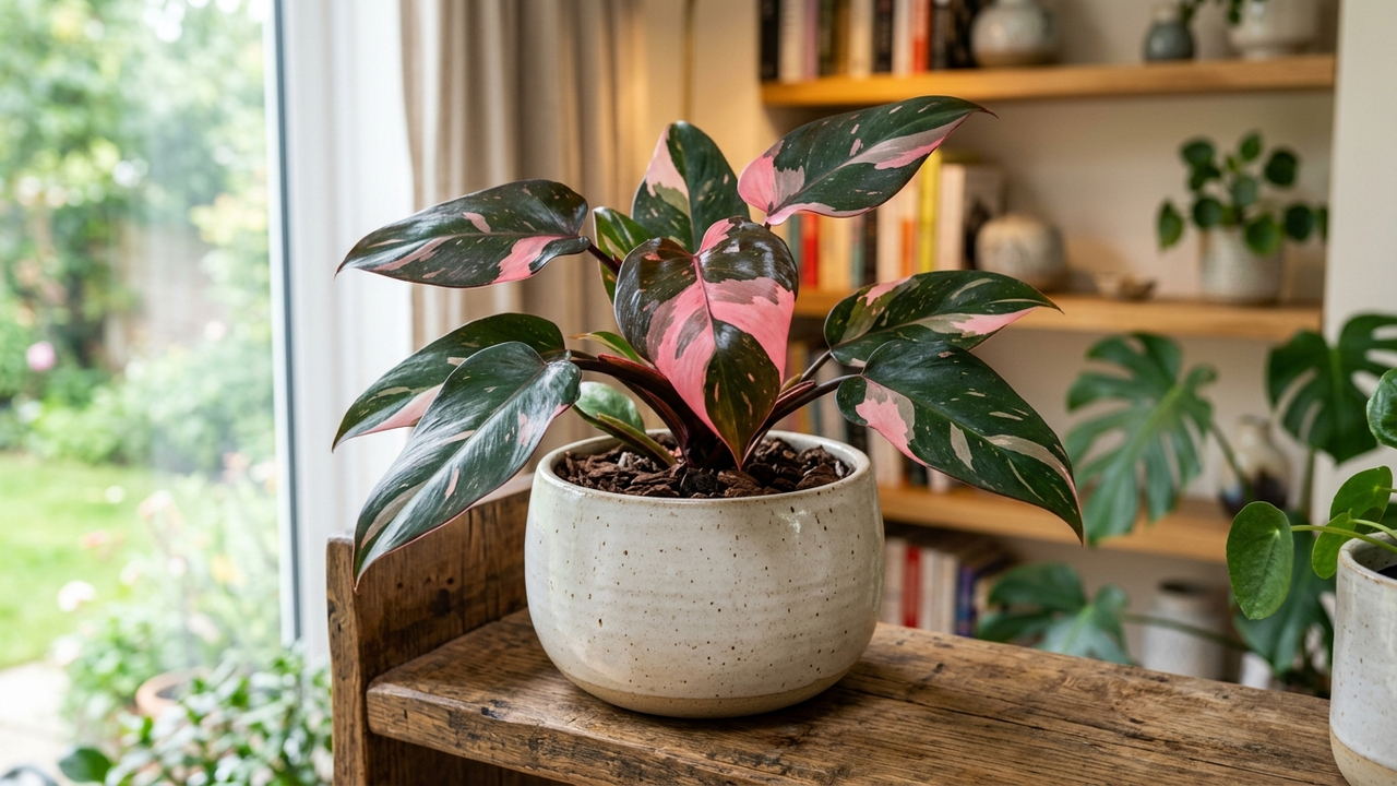Essa folhagem ornamental de colecionador exige luz indireta filtrada para manter as manchas cor-de-rosa vibrantes em suas folhas escuras