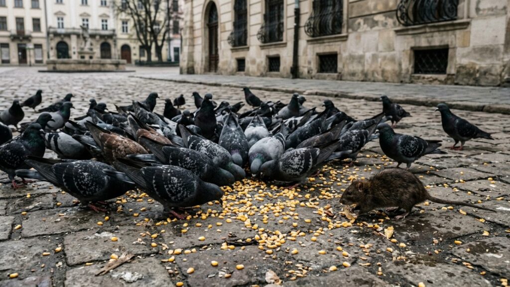Aposentado dá milho aos pombos todos os dias na praça e só após receber advertência descobre que o hábito pode render multa de R$ 431,54