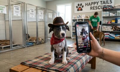 Abrigo coloca chapéus de caubói em filhotes de pit bull que ninguém notava, e a ideia muda o destino dos quatro em apenas três dias