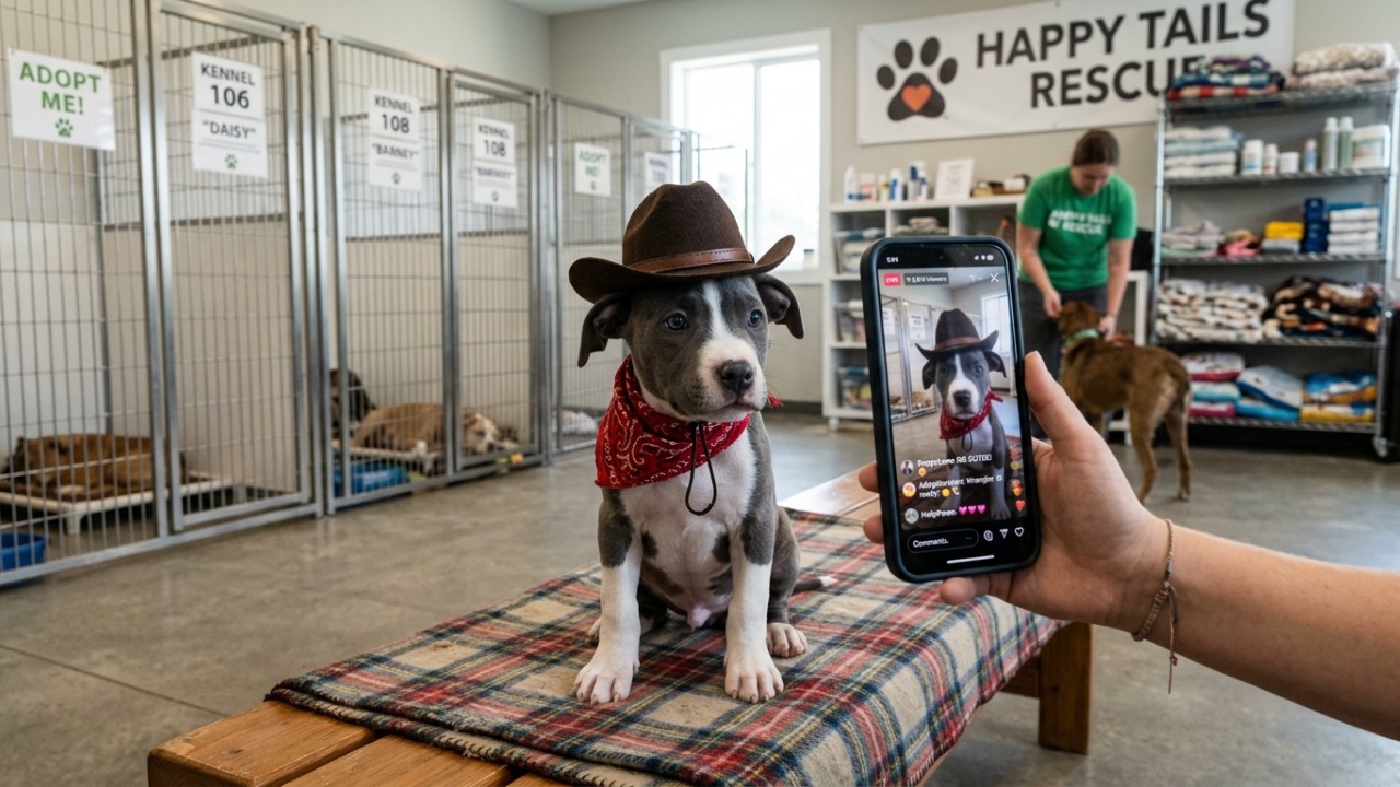 Abrigo coloca chapéus de caubói em filhotes de pit bull que ninguém notava, e a ideia muda o destino dos quatro em apenas três dias
