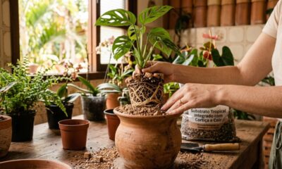 Especialista em plantas recomenda: “Colocar rolhas na terra dos vasos pode ajudar as plantas a se recuperarem e deixar o substrato mais leve.”