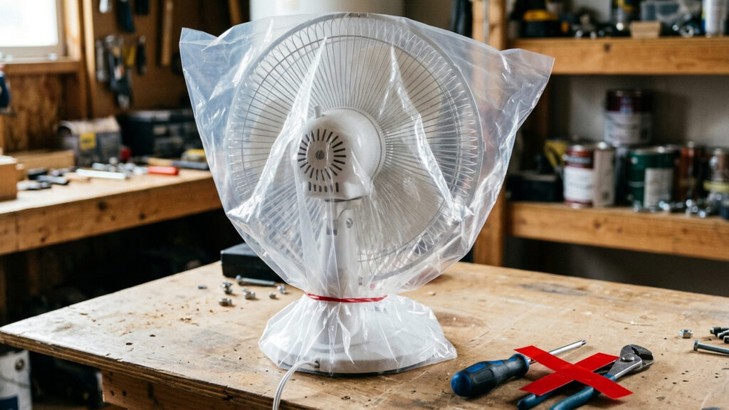 Sem desmontar a grade, nem usar ferramentas: a melhor forma de tirar a poeira acumulada do ventilador de mesa usando saco plástico e vinagre