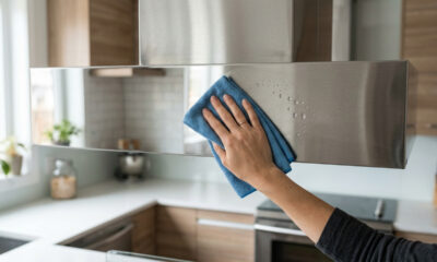 Passar gotas de óleo de bebê na coifa de inox com pano: a película invisível que repele poeira, gordura e marcas de dedos por semanas a fio