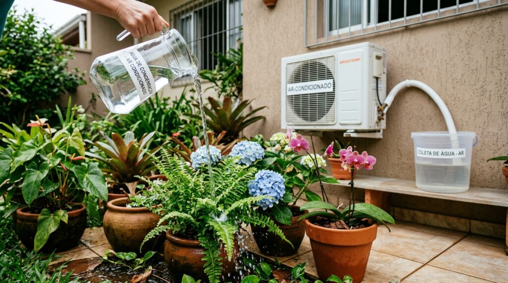 Especialistas em ar-condicionado recomendam que as pessoas guardem a água dos seus aparelhos: "É água destilada que pode ser usada no jardim ou em casa."