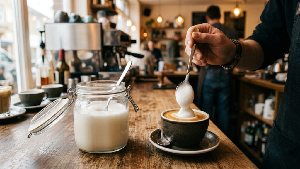 O truque dos baristas para fazer aquela espuma de leite densa e cremosa de cafeteria usando apenas o micro-ondas e um pote de vidro com tampa