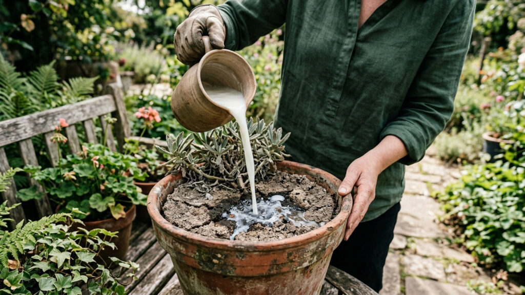 Soro de iogurte natural diluído na água da rega: o adubo probiótico caseiro que recupera a terra dura e compactada de vasos antigos