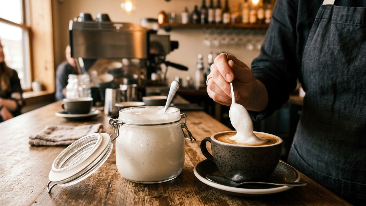 O truque dos baristas para fazer aquela espuma de leite densa e cremosa de cafeteria usando apenas o micro-ondas e um pote de vidro com tampa