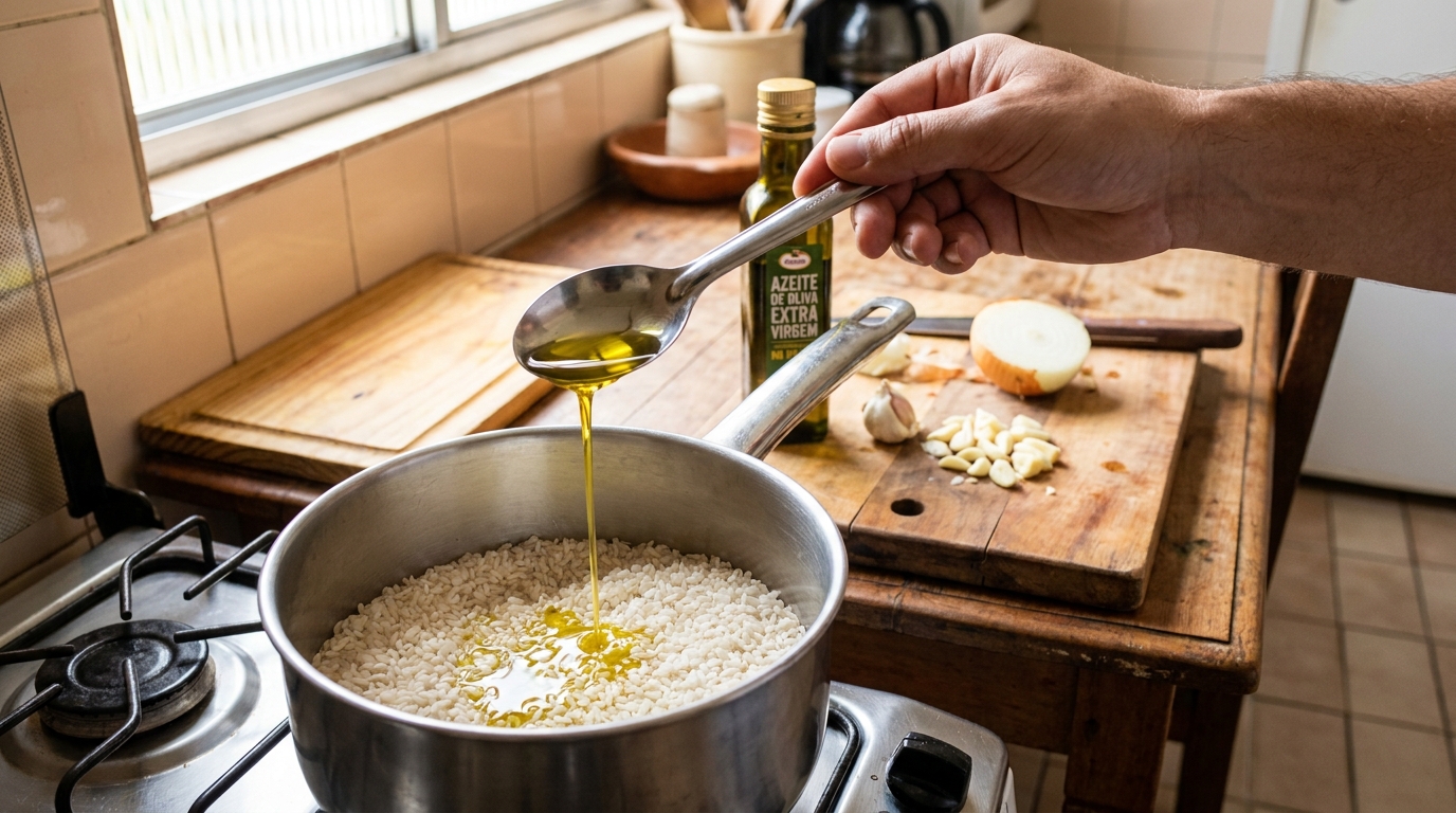 Adicionar uma colher de azeite no cozimento do arroz: para que serve e quando fazer