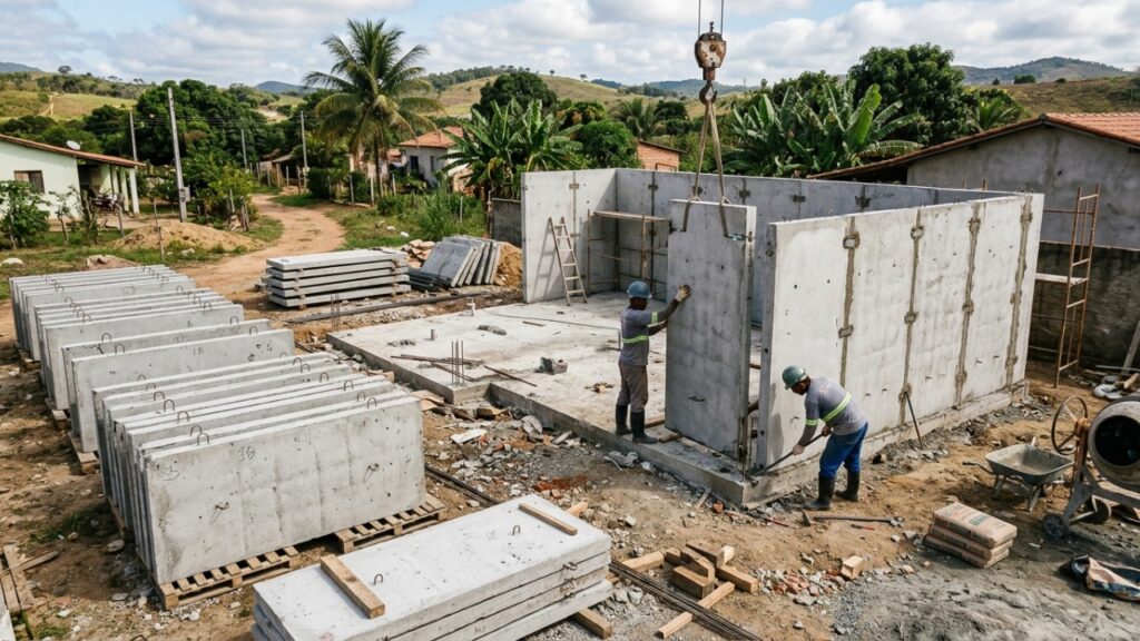 Construir uma casa com placas pré-moldadas pode sair mais barato: neste projeto, só as placas custaram R$ 7.900 e a montagem levou cerca de 30 dias