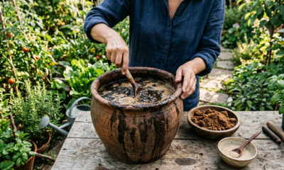 Calda de esterco bovino com açúcar mascavo e levedura: o fermentado caseiro rico em ácidos fúlvicos para soltar terra batida em vasos