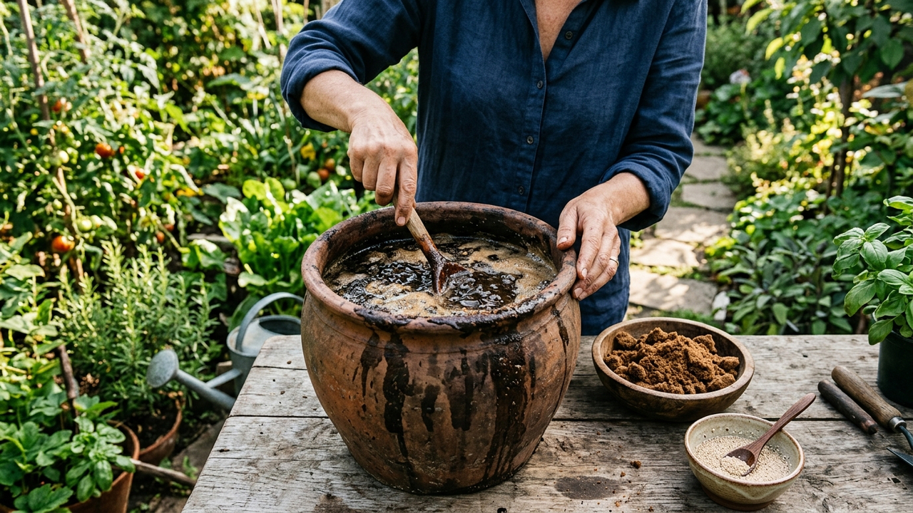 Calda de esterco bovino com açúcar mascavo e levedura: o fermentado caseiro rico em ácidos fúlvicos para soltar terra batida em vasos