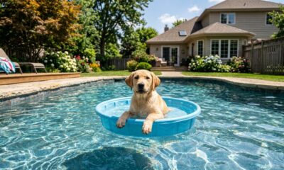 Labradora transforma piscininha em barco improvisado e família surpreende ao realizar seu sonho com um de verdade
