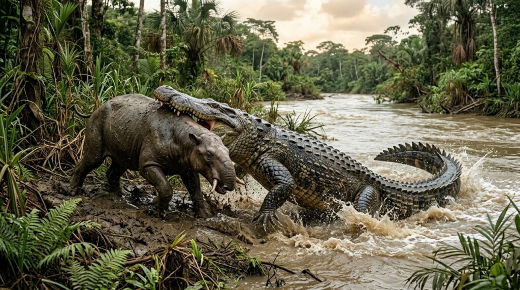 Há 12 milhões de anos, um crocodilo gigante dominava os pântanos da América do Sul e fósseis revelam as marcas assustadoras de seus ataques contra mamíferos de mais de uma tonelada