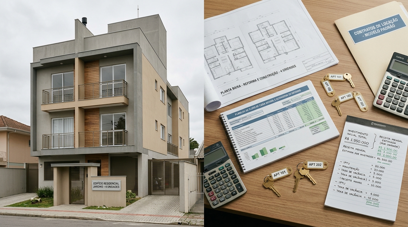 Quanto custa construir um sobrado com 4 apartamentos de 40 m² para ter renda de R$ 4.400 por mês de aluguel