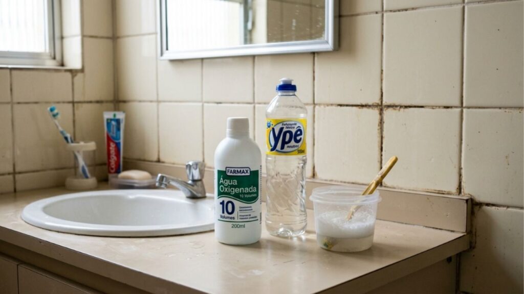 Misturar água oxigenada com detergente neutro: para que serve na limpeza de rejuntes escurecidos