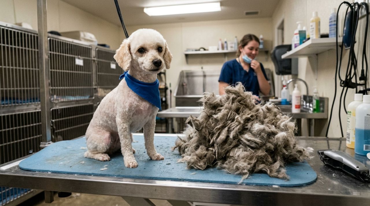 Cadela com pelos tão embolados que parecia uma enorme bola de algodão passa por transformação impressionante após receber os cuidados que precisava; veja como ela ficou depois do resgate