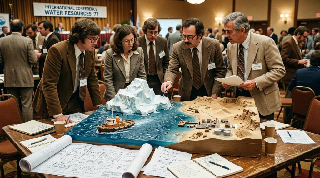 Em 1977, levaram um bloco de gelo de mais de uma tonelada do Alasca até Iowa para estudar se os icebergs poderiam se tornar uma fonte de água doce