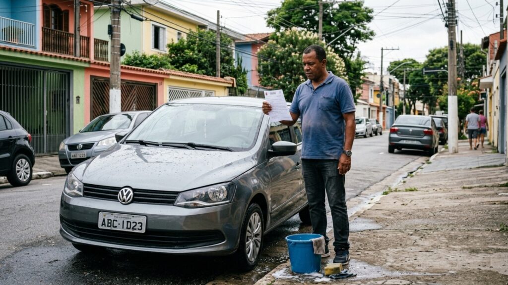 Morador decide economizar lavando o carro na rua de casa, mas descobre que a prática é infração municipal e tem multa com valor-base de R$ 250