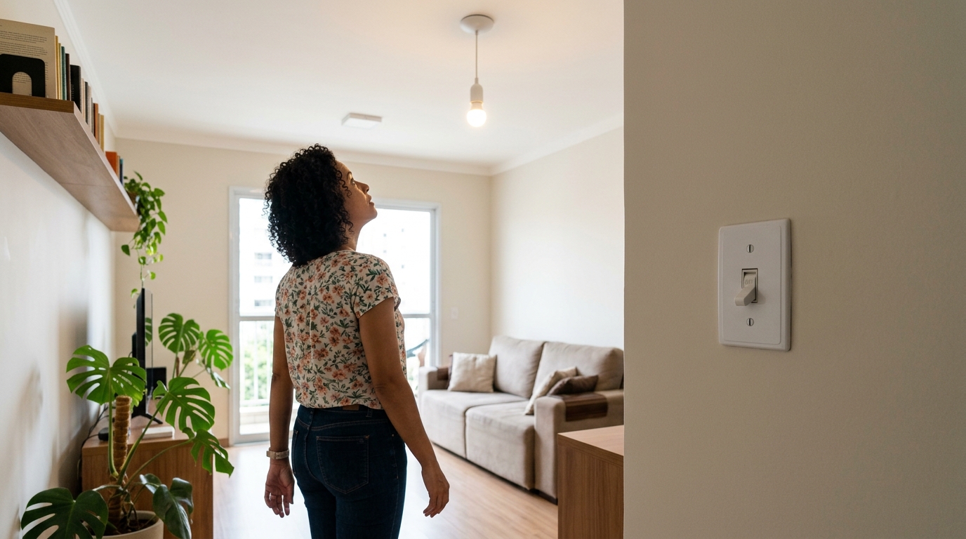 Morador troca todas as lâmpadas da casa por LED, percebe um brilho fraco mesmo com o interruptor desligado e o eletricista mostra que o interruptor foi instalado no fio errado
