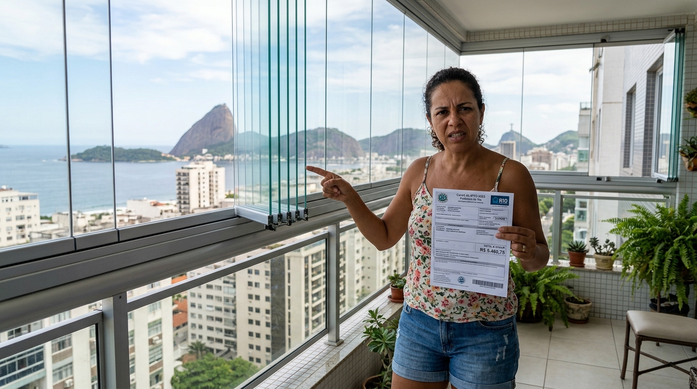 Moradora fecha a varanda com cortina de vidro e descobre qual folga precisa deixar para não virar área construída no IPTU